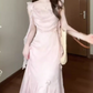 Pink small flying sleeve dress beautiful fairy dress medium length R0700