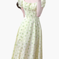 2025 Summer New French Square Neck Puff Sleeve Small Fresh Floral Long Dress R0958