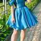 Blue Satin Off-the-shoulder Slim Waist Puffy Skirt Short Skirt Homecoming Dress R5586