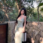 Seaside holiday style sexy backless suspender dress royal sister socialite high-end wear sequin dress R0482