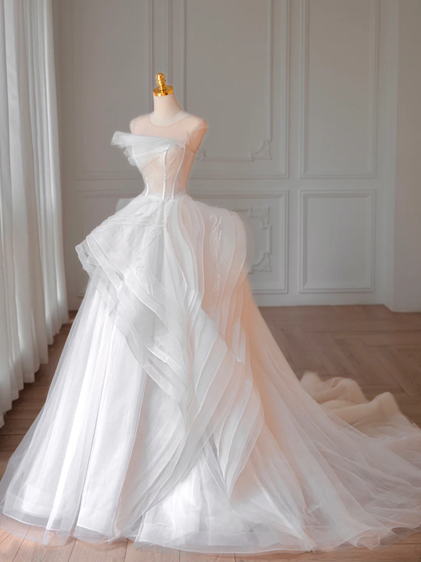 White tube top slim waist design elegant skirt bridal dress R6015