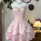 Pink tube top neckline diamond-studded slim fit homecoming dress R2546
