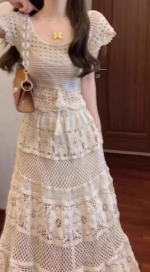 Pure outfit set casual green small flying sleeve top short skirt two-piece set R0835