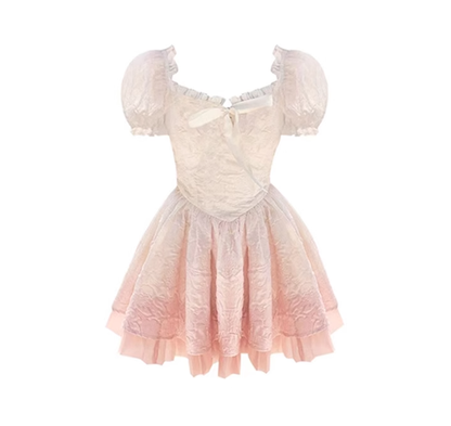 Summer new style white sweet gradient pink princess dress waist slimming fluffy skirt R0157