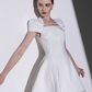 French white satin short-sleeved banquet temperament slim dress dress homecoming dress R2983