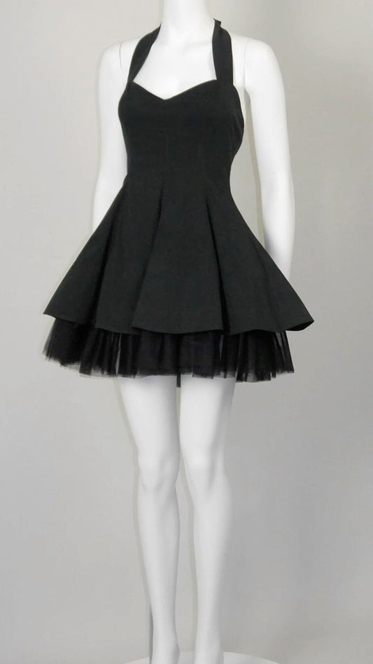 Black halter neck waist A-line princess skirt homecoming dress R3548