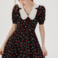 Baby collar floral dress French style black dress petite short dress female summer new style R3561