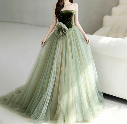Tulle Puffy Corset Prom Gown , Green Dreamy Women's Maxi Evening Dress Birthday Dress RS2520