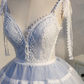 Dreamy Blue Homecoming Dress , Embroidered Elegant Tulle Corset Short Prom Dress Cami Dress RS1694