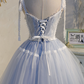 Dreamy Blue Homecoming Dress , Embroidered Elegant Tulle Corset Short Prom Dress Cami Dress RS1694