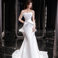 White Strapless Waist Slim Fit Satin Elegant Bridal Dress R6016
