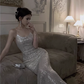 Streamer silver sequins French niche sling dress temperament waist fishtail hip dress R1519