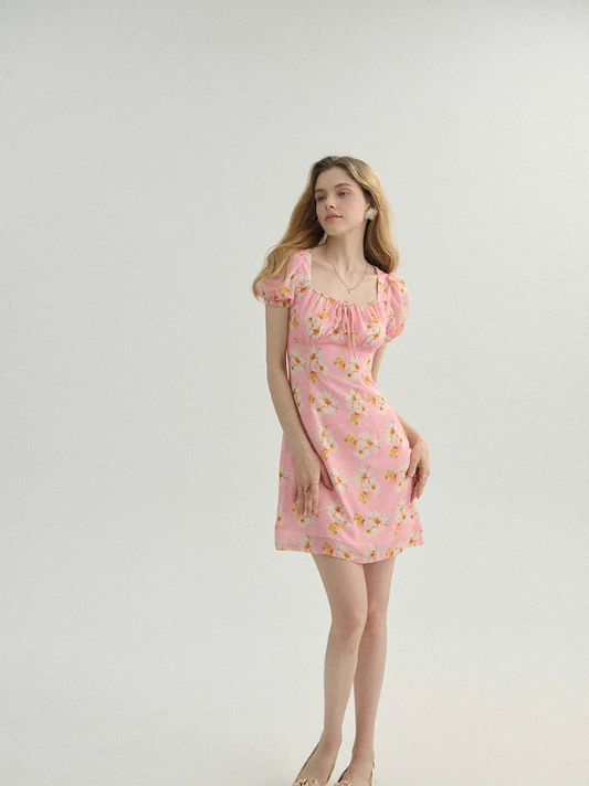 French pink dress summer petite floral dress short skirt fairy skirt R2768