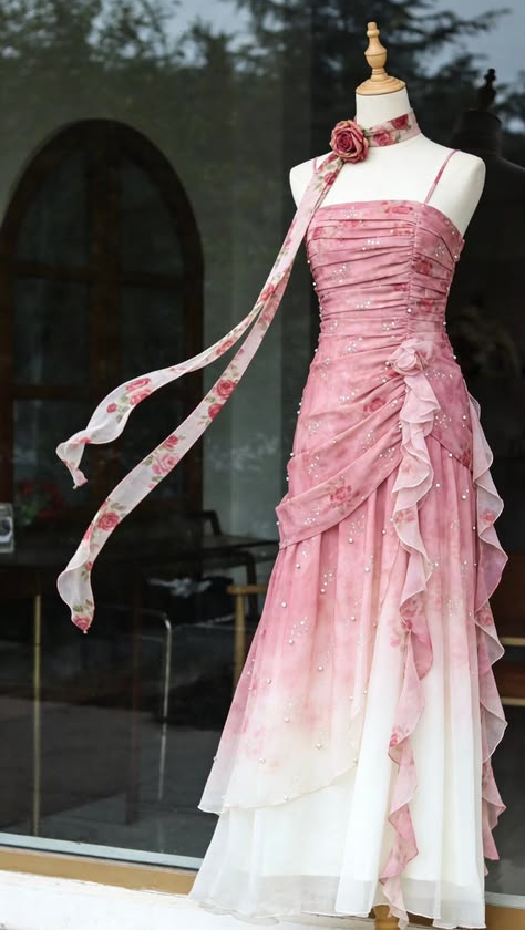 Elegant Barbir Pink Ruffled Prom Dress Beaded Sheath Spaghetti Straps Corset Maxi Evening Dress RS662