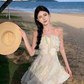 French style holiday sweet halter neck dress super fairy slim beach dress short style R1625