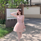 Pink waist chiffon suspender dress for women summer French retro temperament slim skirt R4866