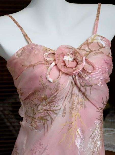 Elegant Pink Prom Dress Sheath Spaghetti Straps Embroidery Corset Maxi Evening Dress RS663