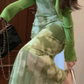 Green floral suspender dress, beautiful waist and slim hip skirt R0618