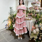 Pink one-shoulder gentle and elegant cake long skirt homecoming dress R4026