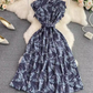 Gentle style stand-up collar, slim waist, printed A-line long swing dress 2025 high waist elegant long skirt R0359