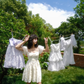 French puff sleeve white floral dress fairy temperament dress vacation R2762