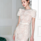 Creamy white gentle diamond collar sweet three-dimensional flower exquisite lace long skirt R4073