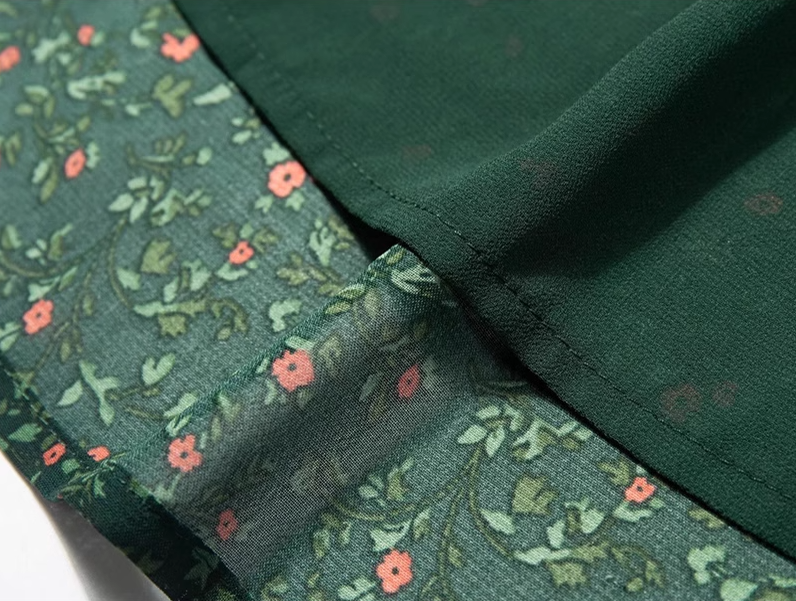 2025 Summer New Retro Platycodon Floral Green Holiday Short Suspender Dress R0906