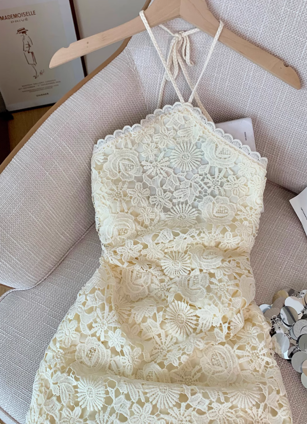 Pure desire style lace halter neck dress for women new style waist slimming sexy slim hip skirt R3995