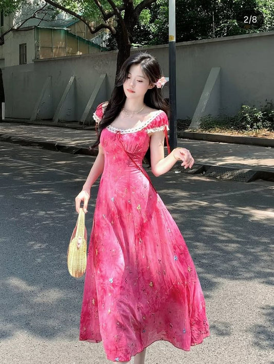 Charming pink slim waist long skirt homecoming dress R3233