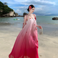 Gradient color loose suspender dress seaside holiday beach dress atmosphere long dress R1614