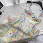 Beautiful suspender dress French holiday style blurred floral long skirt R2041