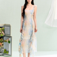 Chiffon smudged kelp-edge printed suspender dress for women summer waist-length dress R3327