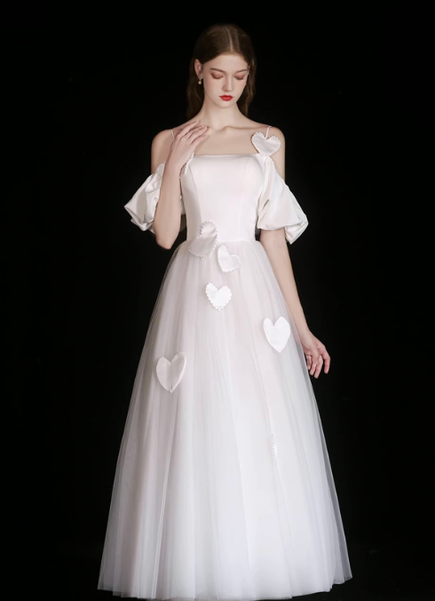 Minimalist White A-Line Spaghetti Straps Maxi Evening Dress RS460