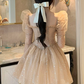 Sparkly Champagne Homecoming Dress , Tulle Sequins Corset Short Prom Dress RS1695