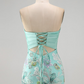 Floral Vibrant Strapless Women's Homecoming Dress Mint Green Corset Short Prom Dress Birthday Dress RS2563