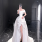 White one-shoulder slim waist satin slit sexy skirt bridal dress R6017