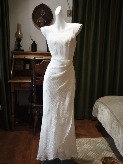 Minimalist White Evening Dress Sheath Spaghetti Straps Bodycon Maxi Prom Dress RS665