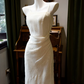 Minimalist White Evening Dress Sheath Spaghetti Straps Bodycon Maxi Prom Dress RS665