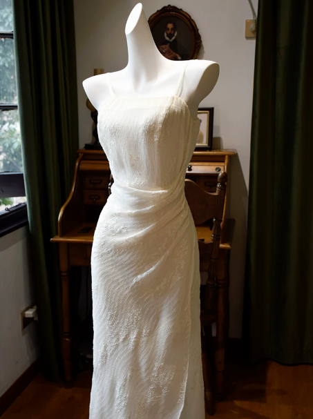 Minimalist White Evening Dress Sheath Spaghetti Straps Bodycon Maxi Prom Dress RS665