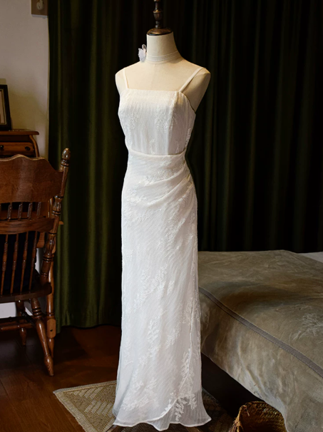 Minimalist White Evening Dress Sheath Spaghetti Straps Bodycon Maxi Prom Dress RS665