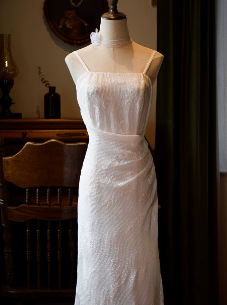 Minimalist White Evening Dress Sheath Spaghetti Straps Bodycon Maxi Prom Dress RS665