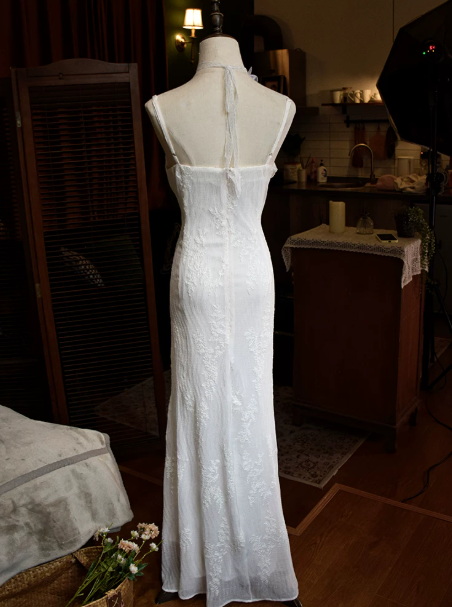 Minimalist White Evening Dress Sheath Spaghetti Straps Bodycon Maxi Prom Dress RS665