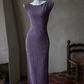 Minimalist Purple Evening Dress Sheath Jewel Bodycon Maxi Prom Dress RS666