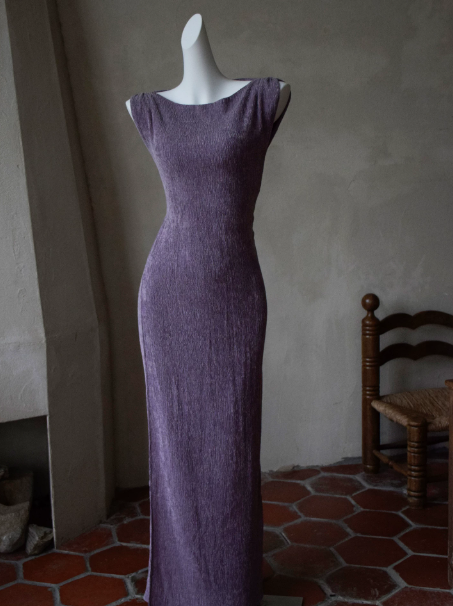Minimalist Purple Evening Dress Sheath Jewel Bodycon Maxi Prom Dress RS666
