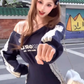 Sports style oblique collar off-shoulder sweater dress 2025 lace patchwork waist hip short skirt R1237