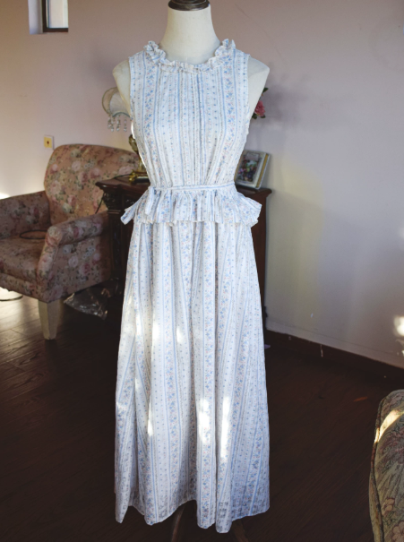Fresh Pale Blue Summer Dress A-Line High Collar Maxi Women Dress RS667