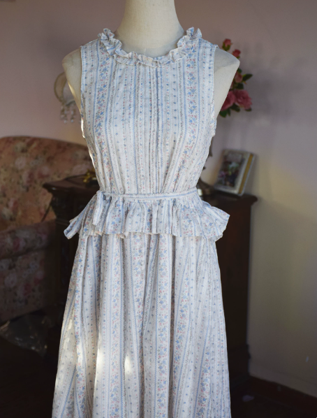 Fresh Pale Blue Summer Dress A-Line High Collar Maxi Women Dress RS667
