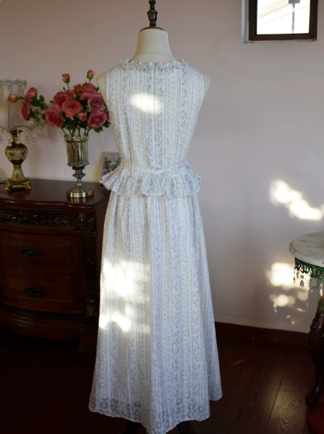 Fresh Pale Blue Summer Dress A-Line High Collar Maxi Women Dress RS667