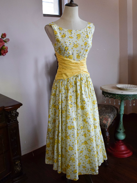 Vibrant Yellow-Floral Summer Dress A-Line Jewel Maxi Prom Dress RS668
