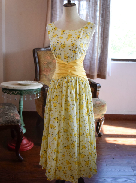 Vibrant Yellow-Floral Summer Dress A-Line Jewel Maxi Prom Dress RS668